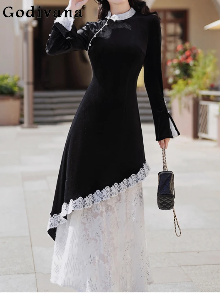 Autumn Winter New Chinese Cheongsam Black Slim Bottom Long Dress Unique Beautiful Girl Party Black Velvet Fishtail Dresses
Autumn Winter New Chinese Cheongsam Black Slim Bottom Long Dress Unique Beautiful Girl Party Black Velvet Fishtail Dresses