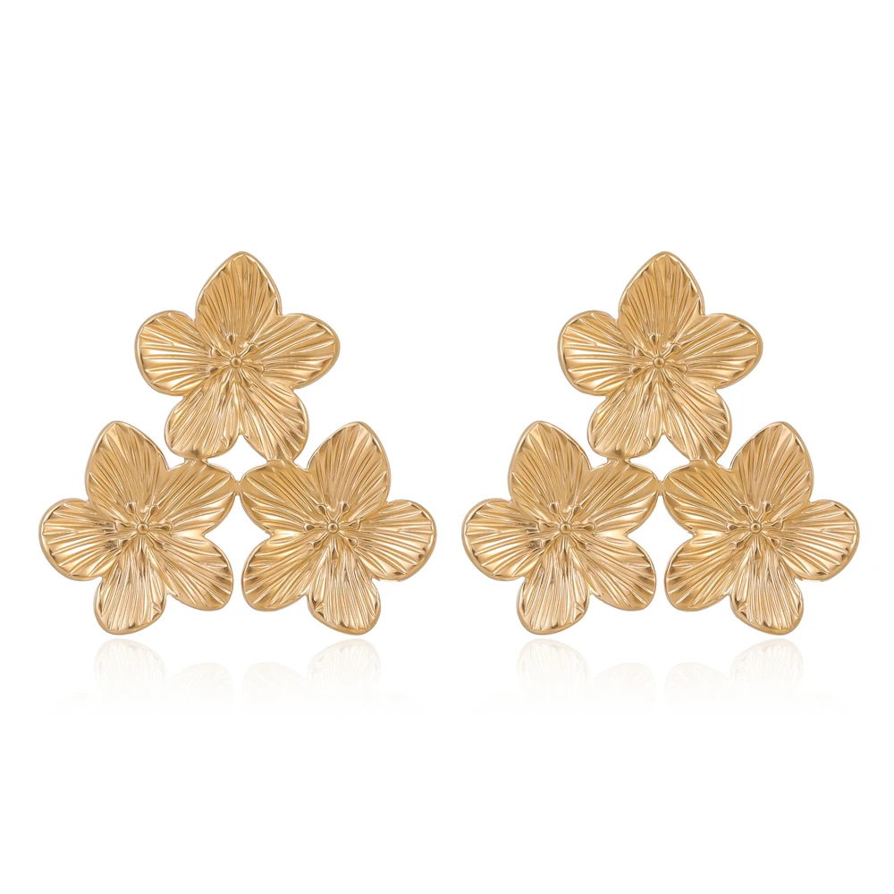 Ladies' new gold flower earrings luxurious stainless steel fashion 18K gold accessories simple party gift 
Ladies' new gold flower earrings luxurious stainless steel fashion 18K gold accessories simple party gift