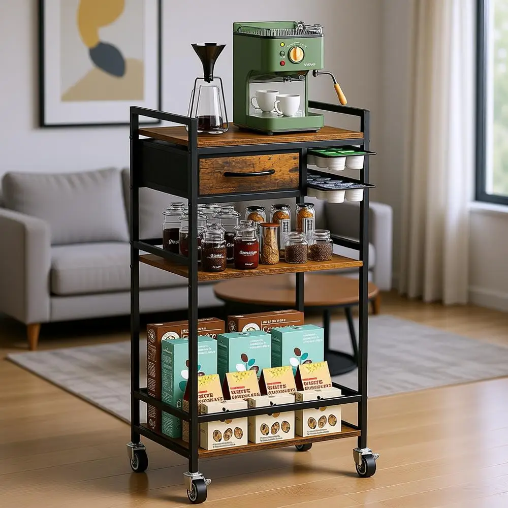 4-Tier Coffee Bar Cart with Storage, 33 H Coffee Station Cabinet with Pod Drawers, Mini Toaster Oven Stand Table for Home, Kitch
4-Tier Coffee Bar Cart with Storage, 33 H Coffee Station Cabinet with Pod Drawers, Mini Toaster Oven Stand Table for Home, Kitch