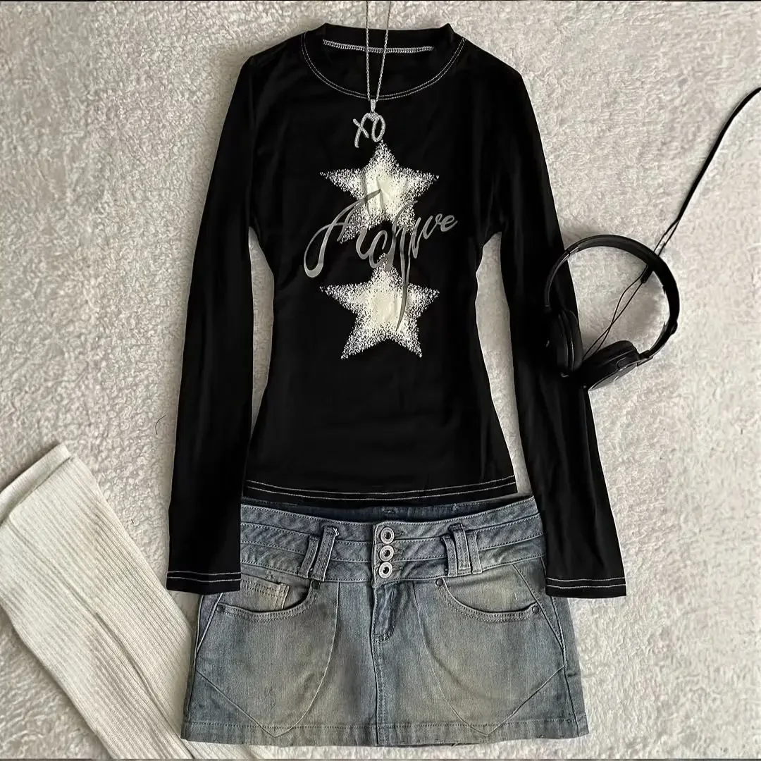 2025 New Fashion Star Print Long Sleeve Black Women T-shirt Round Neck Autumn Retro Slim Casual Top graphic t shirts
2025 New Fashion Star Print Long Sleeve Black Women T-shirt Round Neck Autumn Retro Slim Casual Top graphic t shirts