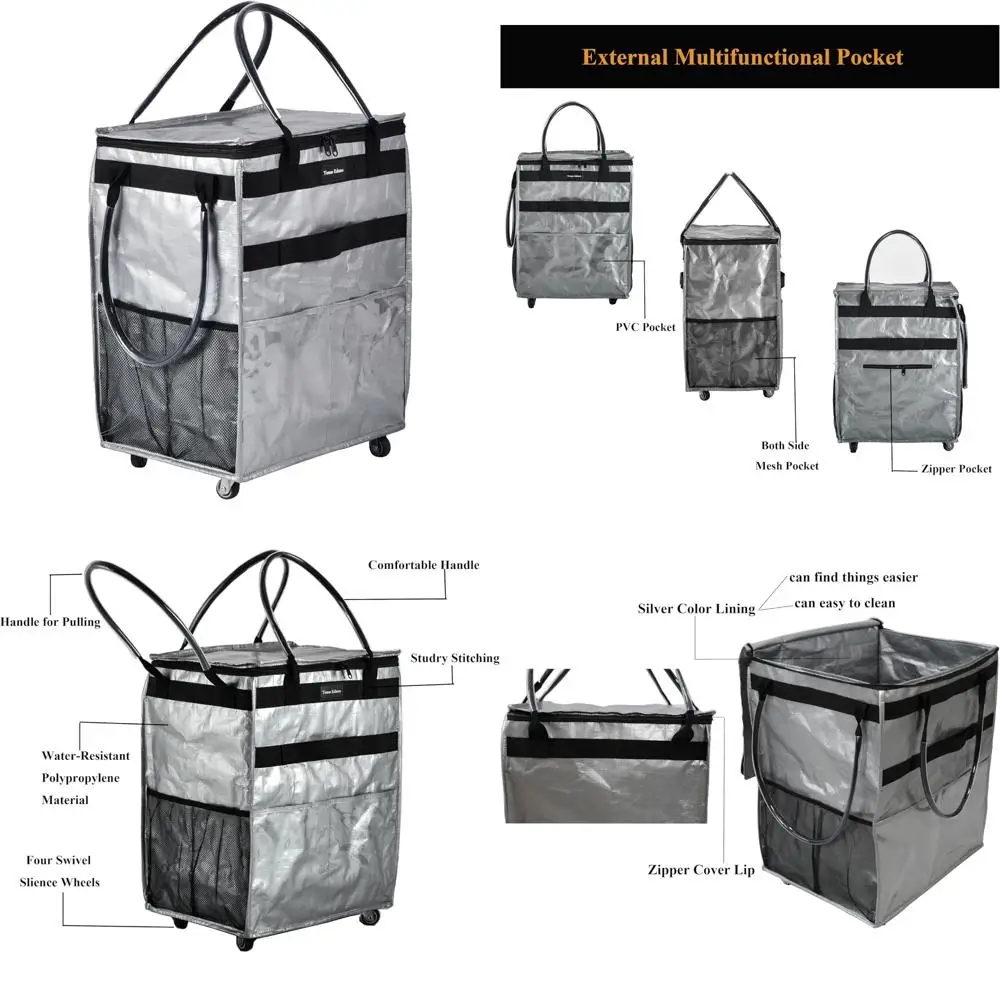 Large Capacity Rolling Shopping Trolley with Foldable Design, Heavy Duty Handle, and Outside Pocket for Reusable Grocery Bags
Large Capacity Rolling Shopping Trolley with Foldable Design, Heavy Duty Handle, and Outside Pocket for Reusable Grocery Bags