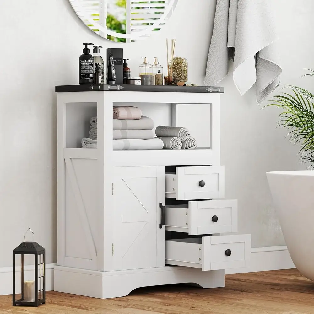 Freestanding 3-Drawer Storage Cabinet with Open Shelves, Magnetic Door, Adjustable Shelves for Living Room/Bathroom/Entrance, Wh
Freestanding 3-Drawer Storage Cabinet with Open Shelves, Magnetic Door, Adjustable Shelves for Living Room/Bathroom/Entrance, Wh