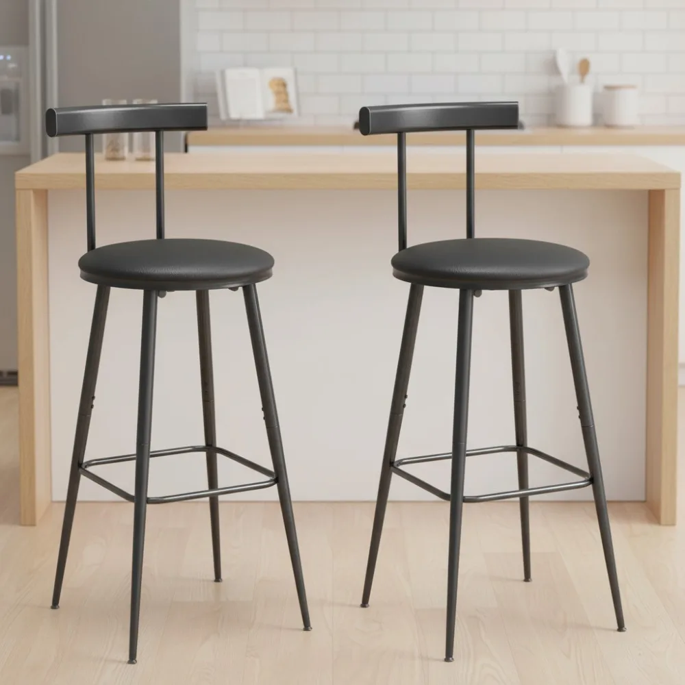 Industrial Bar Stools Set of 2 with Backrest & Footrest, PU Soft Seat Kitchen Counter Stools for Home Pub
Industrial Bar Stools Set of 2 with Backrest & Footrest, PU Soft Seat Kitchen Counter Stools for Home Pub