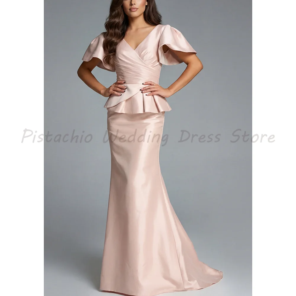 Elegant Blush Pink Mother of the Bride Dress V-Neck with Peplum Waist & Puff Sleeve Mermaid Formal Wedding Guest Gown
Elegant Blush Pink Mother of the Bride Dress V-Neck with Peplum Waist & Puff Sleeve Mermaid Formal Wedding Guest Gown