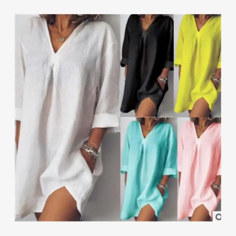 Spring Loose Fit Short Dress Five Quarter Sleeve V-Neck Pocket Detail Half Sve Cotton Women's Casual Fashion Dress
Spring Loose Fit Short Dress Five Quarter Sleeve V-Neck Pocket Detail Half Sve Cotton Women's Casual Fashion Dress