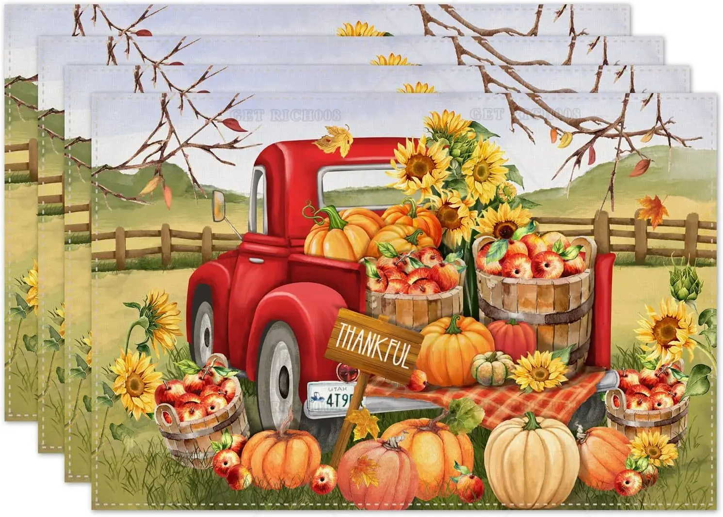 Fall Pumpkin Placemats for Dining Table 12x18 Inch Farm Apples Sunflower Truck Autumn Thanksgiving Seasonal Holiday Decoration
Fall Pumpkin Placemats for Dining Table 12x18 Inch Farm Apples Sunflower Truck Autumn Thanksgiving Seasonal Holiday Decoration