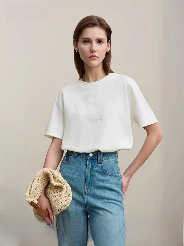 Handmade Embroidered Lace Air Layer T-irt Women Loose Top round Ne oulder PadDED Summer New Sle Cotton Blend Fabric
Handmade Embroidered Lace Air Layer T-irt Women Loose Top round Ne oulder PadDED Summer New Sle Cotton Blend Fabric