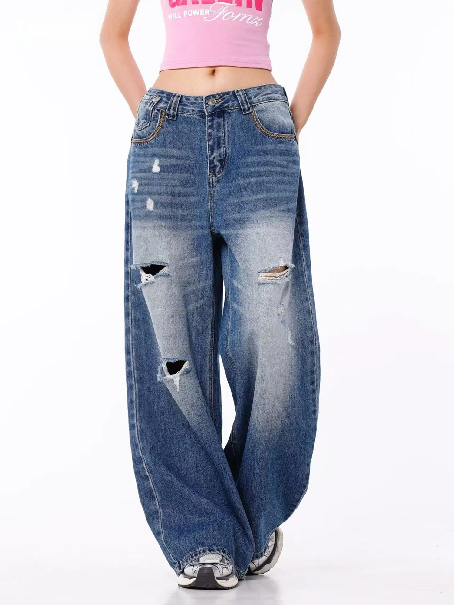 Lightweight Summer Denim Jeans Women's Blue Jeans Loose Wide Leg Pants Torn Casual Style for Pear Shaped Body Slimming Effect
Lightweight Summer Denim Jeans Women's Blue Jeans Loose Wide Leg Pants Torn Casual Style for Pear Shaped Body Slimming Effect