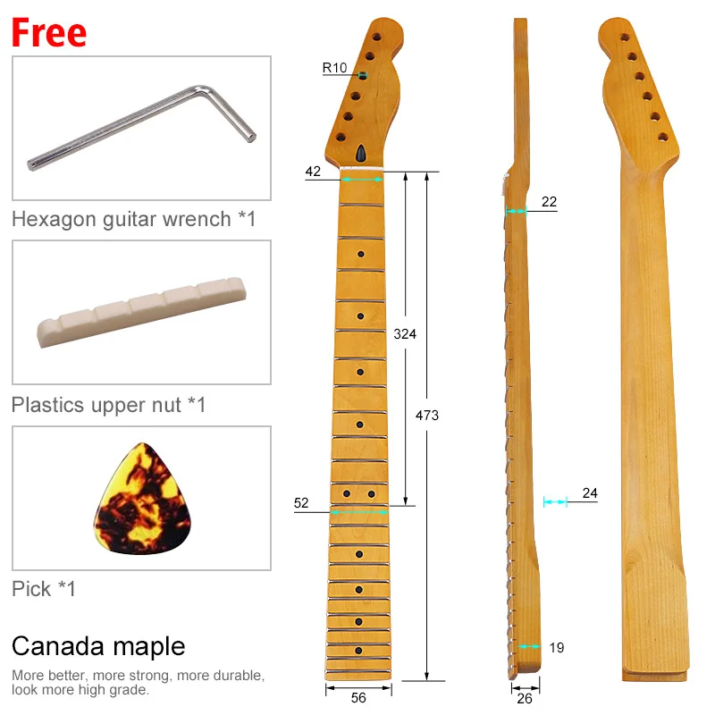 22 frets electric guitar neck DIY 6 string yellow matte maple modified accessories
22 frets electric guitar neck DIY 6 string yellow matte maple modified accessories