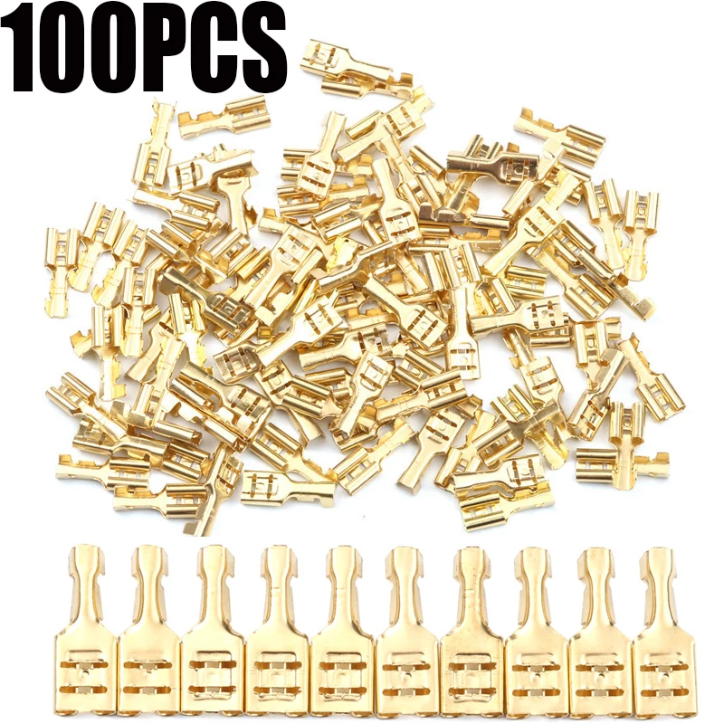 100Pcs 2.8/4.8/6.3mm Female Crimp Terminal Connector Set Gold Brass Car Speaker Electric Wire Connectors
100Pcs 2.8/4.8/6.3mm Female Crimp Terminal Connector Set Gold Brass Car Speaker Electric Wire Connectors