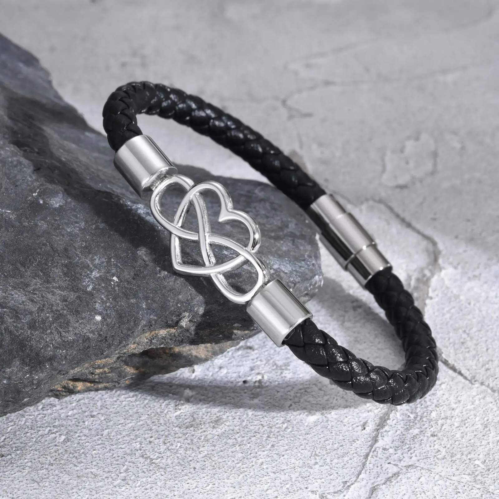 Black Microfiber Leather Rope Bracelet for Men,Infinite Hart-shaped Stainless Steel Bracelet,Anniversary Gifts for Him
Black Microfiber Leather Rope Bracelet for Men,Infinite Hart-shaped Stainless Steel Bracelet,Anniversary Gifts for Him