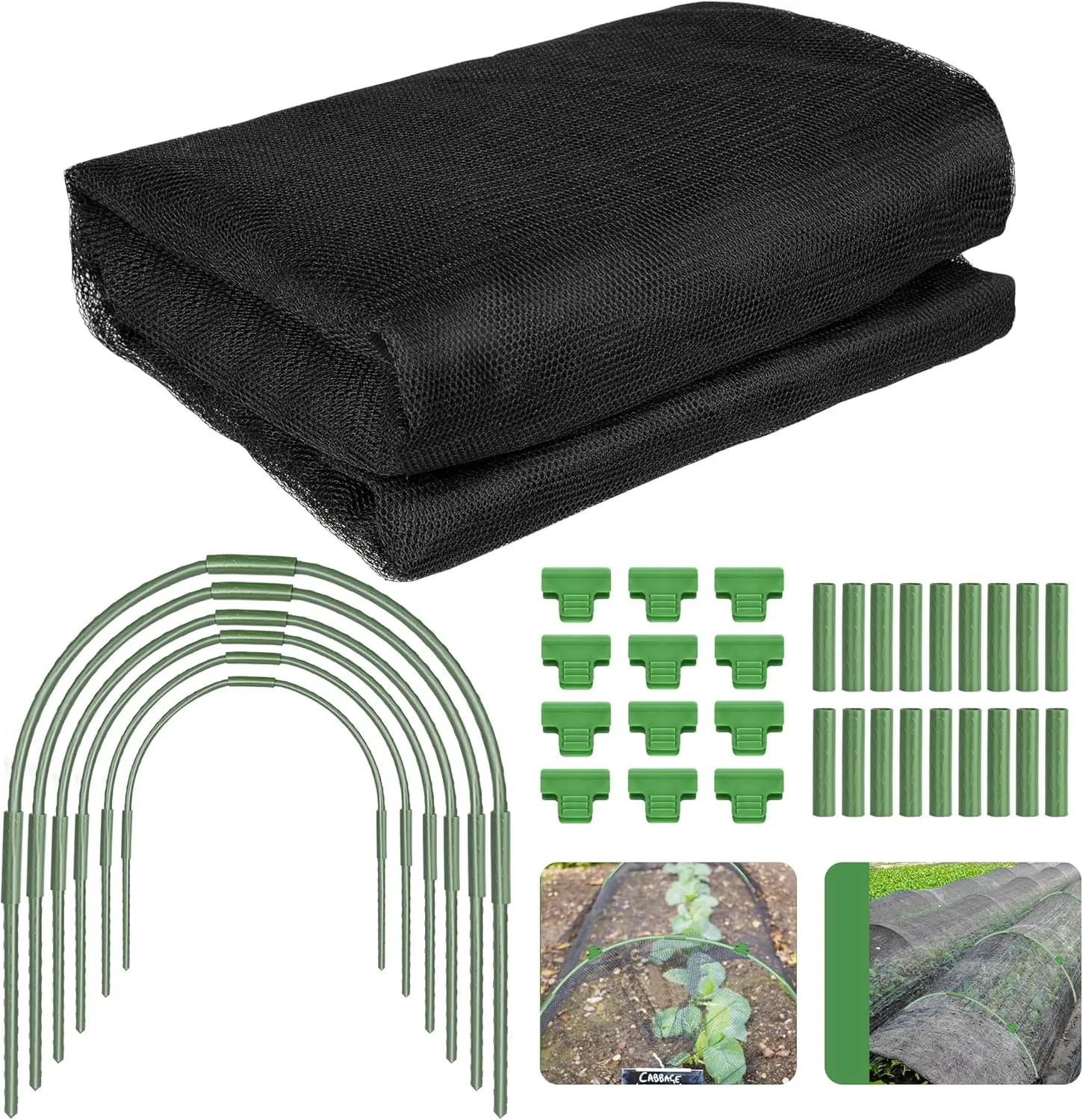 7.8 x 24 Ft Garden Netting Kit with Hoops and Clips for Plant Protection from Birds and Animals, Black
7.8 x 24 Ft Garden Netting Kit with Hoops and Clips for Plant Protection from Birds and Animals, Black