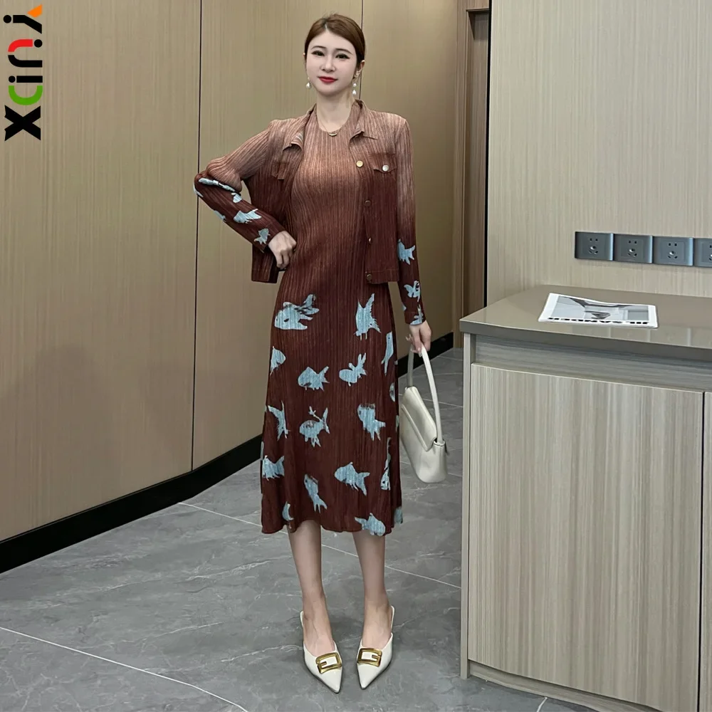 Miyake Dress + Jacket Design Set Fashion Printing Temperament Undershirt Dress Suit Collar Jacket 2 Pieces Set 2023 Winter New
Miyake Dress + Jacket Design Set Fashion Printing Temperament Undershirt Dress Suit Collar Jacket 2 Pieces Set 2023 Winter New