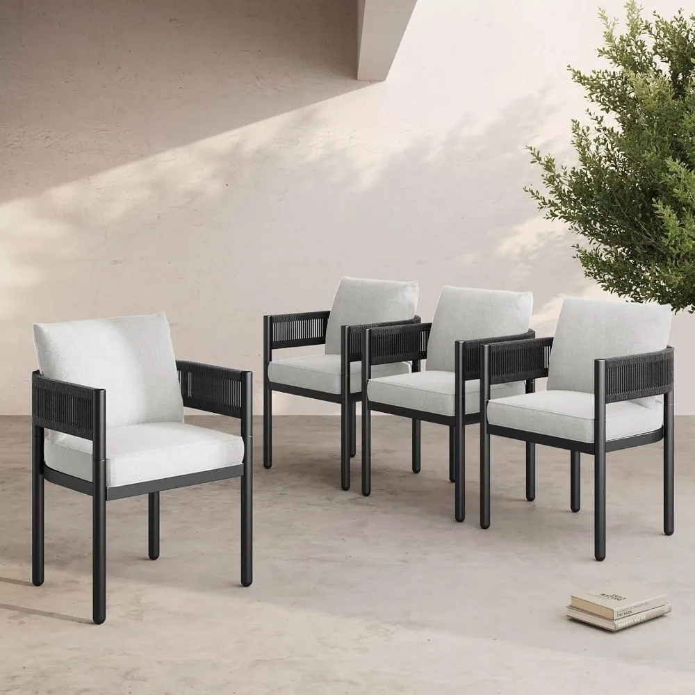 Garden Furniture Set, 4 Pieces Patio Dining Chairs Metal Woven Wicker Fixed Patio Chairs with Grey Cushions for Backyard
Garden Furniture Set, 4 Pieces Patio Dining Chairs Metal Woven Wicker Fixed Patio Chairs with Grey Cushions for Backyard