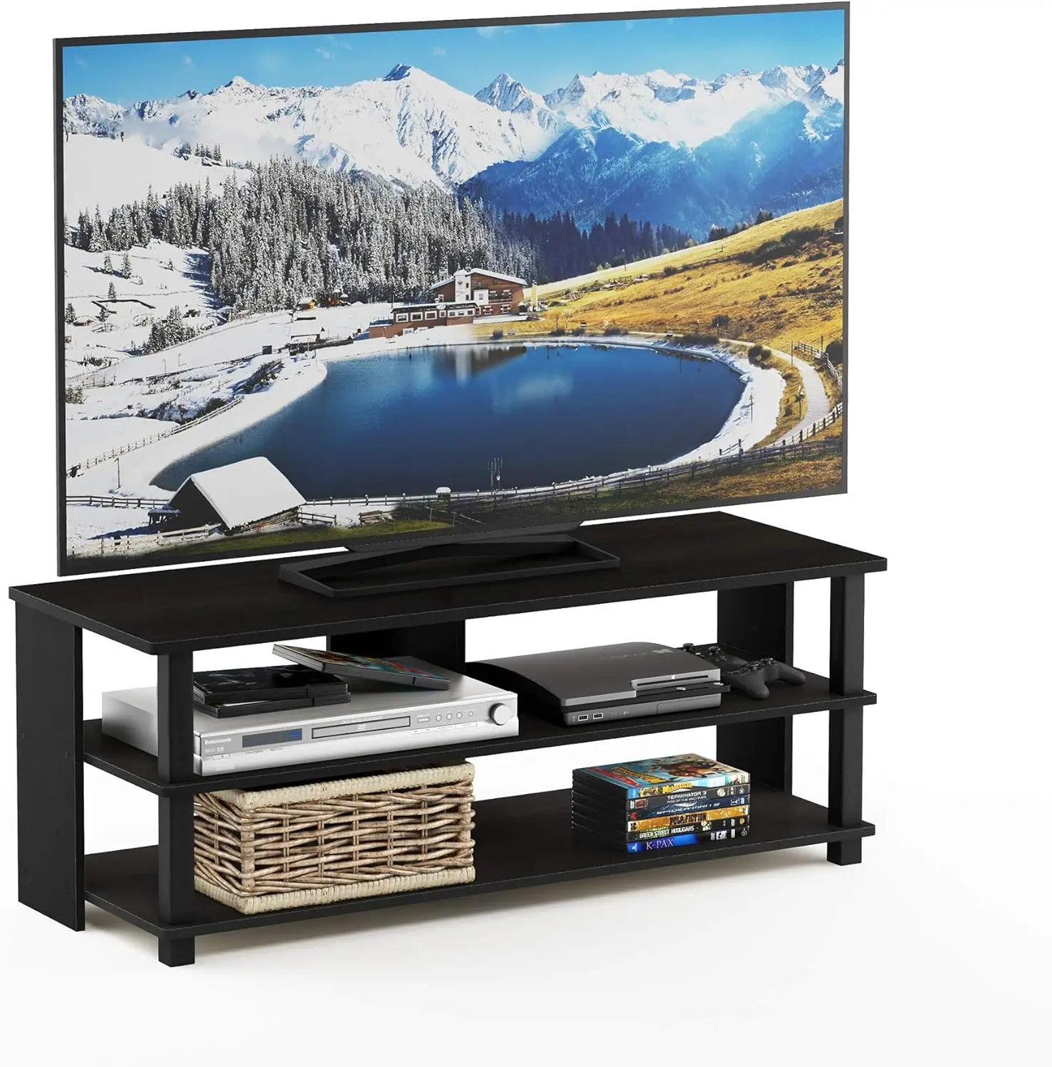 3-Tier TV Stand for Screens up to 48 Inches, Modern Espresso and Black Finish, Space-Saving Design with Cable Management
3-Tier TV Stand for Screens up to 48 Inches, Modern Espresso and Black Finish, Space-Saving Design with Cable Management