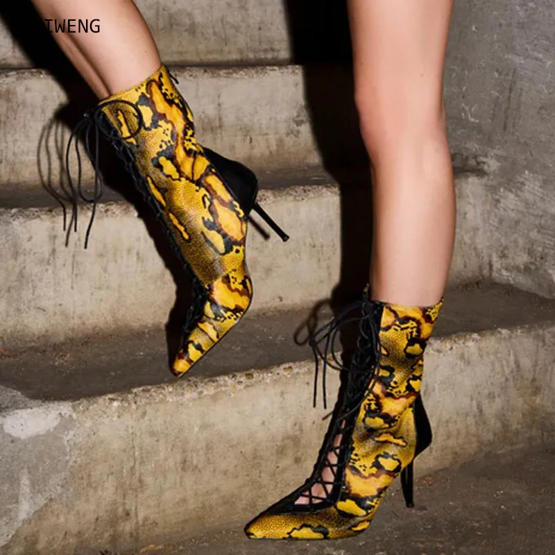 2025 Pointed Toe Mid Calf Boots Women Sexy Snakeskin High Heels Shoes Ladies Lace Up Fashion Mixed Colors Biker Boots 44
2025 Pointed Toe Mid Calf Boots Women Sexy Snakeskin High Heels Shoes Ladies Lace Up Fashion Mixed Colors Biker Boots 44