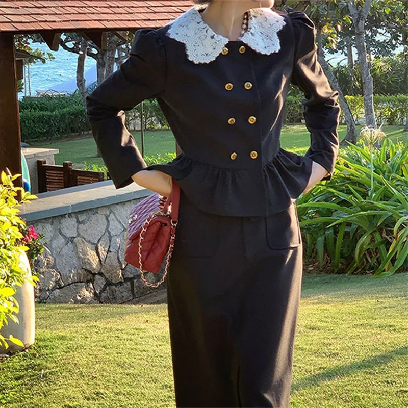 Retro French Hepburn Skirt Suit Women Autumn Sweet Peter Pan Collar Slim Skirts Suits Two Piece Set Office Lady Fashion Clothes 
Retro French Hepburn Skirt Suit Women Autumn Sweet Peter Pan Collar Slim Skirts Suits Two Piece Set Office Lady Fashion Clothes