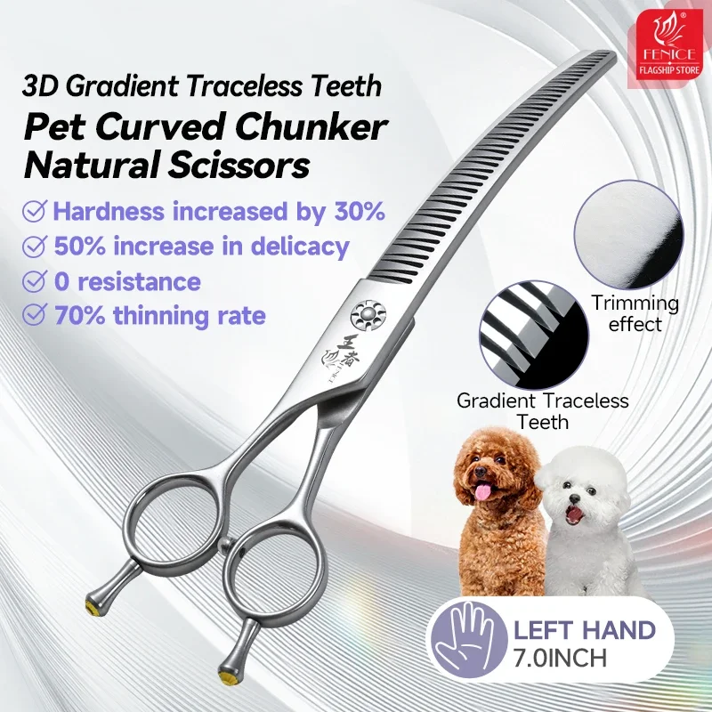Fenice VG10 Left Hand 7 Inch 3D Traceless Teeth Curved Scissors for Dog Grooming Natural Chunker Hairdressing Shears for Canines
Fenice VG10 Left Hand 7 Inch 3D Traceless Teeth Curved Scissors for Dog Grooming Natural Chunker Hairdressing Shears for Canines