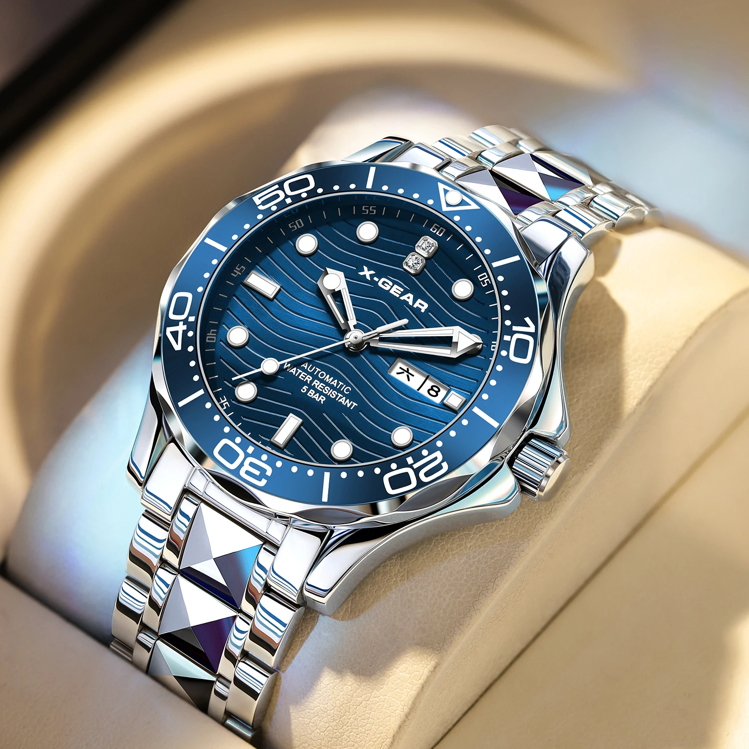 X-GEAR Seamaster Men's Mechanical Watch - Calendar Function Waterproof Luminous Ceramic Bezel Steel Strap
X-GEAR Seamaster Men's Mechanical Watch - Calendar Function Waterproof Luminous Ceramic Bezel Steel Strap