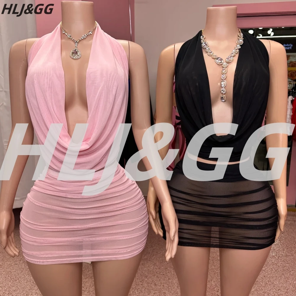 HLJ&GG Sexy Ruched Halter Deep V Mini Skirts Two Piece Sets Women Sleeveless Backless Lace Up Crop Top+Skirts Outfits Streetwear
HLJ&GG Sexy Ruched Halter Deep V Mini Skirts Two Piece Sets Women Sleeveless Backless Lace Up Crop Top+Skirts Outfits Streetwear