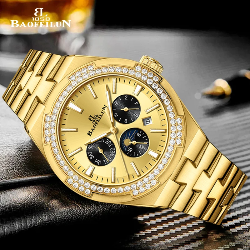 BAOFEILUN Luxury Gold Watch for Men Automatic Mechanical Watches Sapphire Mirror Full Calendar Diamond-Set Dress Wristwatch Gift
BAOFEILUN Luxury Gold Watch for Men Automatic Mechanical Watches Sapphire Mirror Full Calendar Diamond-Set Dress Wristwatch Gift
