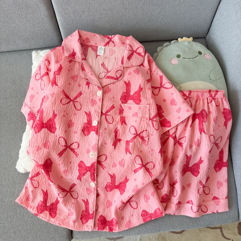 2Summer short-sleeve pajama set for women, comfortable and trendy, shorts can be worn outside, home wear set
2Summer short-sleeve pajama set for women, comfortable and trendy, shorts can be worn outside, home wear set