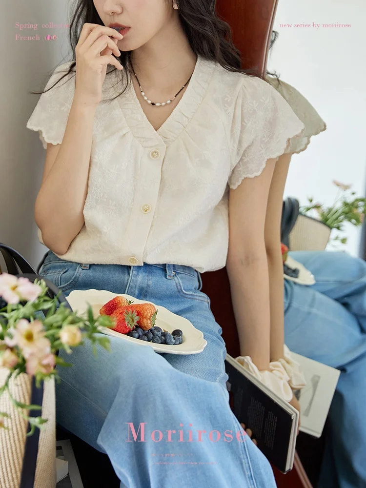 Moriirose Pure Cotton ort Sve irt Women's V-ne Embroidered Lace Summer Retro Sle Commute Faion Straight Cut
Moriirose Pure Cotton ort Sve irt Women's V-ne Embroidered Lace Summer Retro Sle Commute Faion Straight Cut