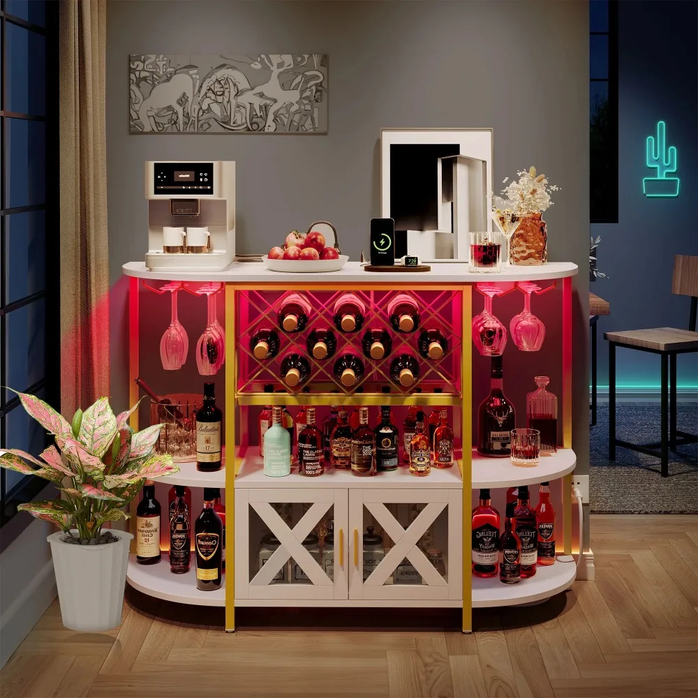 Bar Wine Cabinet with LED Lights and Power Outlets, 4-Tier Wine Rack Table for Liquor with Glass Holder and Wine Rack Storage
Bar Wine Cabinet with LED Lights and Power Outlets, 4-Tier Wine Rack Table for Liquor with Glass Holder and Wine Rack Storage