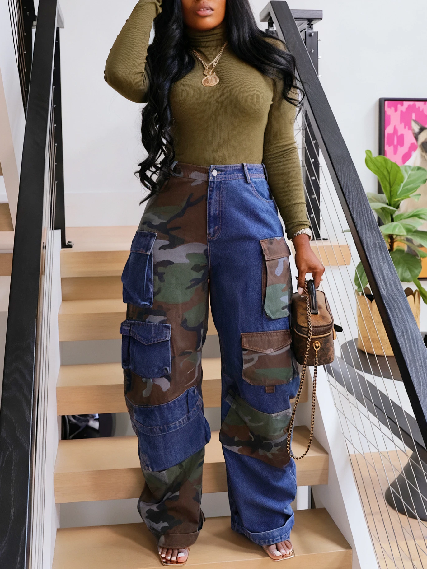 GLOURI Women's Camo & Denim Patchwork Cargo Pants - High Waist Multi-Pockets & Loose Fit | Edgy Street Style For Casual Daily & Outfits (Unique Patchwork & Durable) For Statement-Making Looks
GLOURI Women's Camo & Denim Patchwork Cargo Pants - High Waist Multi-Pockets & Loose Fit | Edgy Street Style For Casual Daily & Outfits (Unique Patchwork & Durable) For Statement-Making Looks