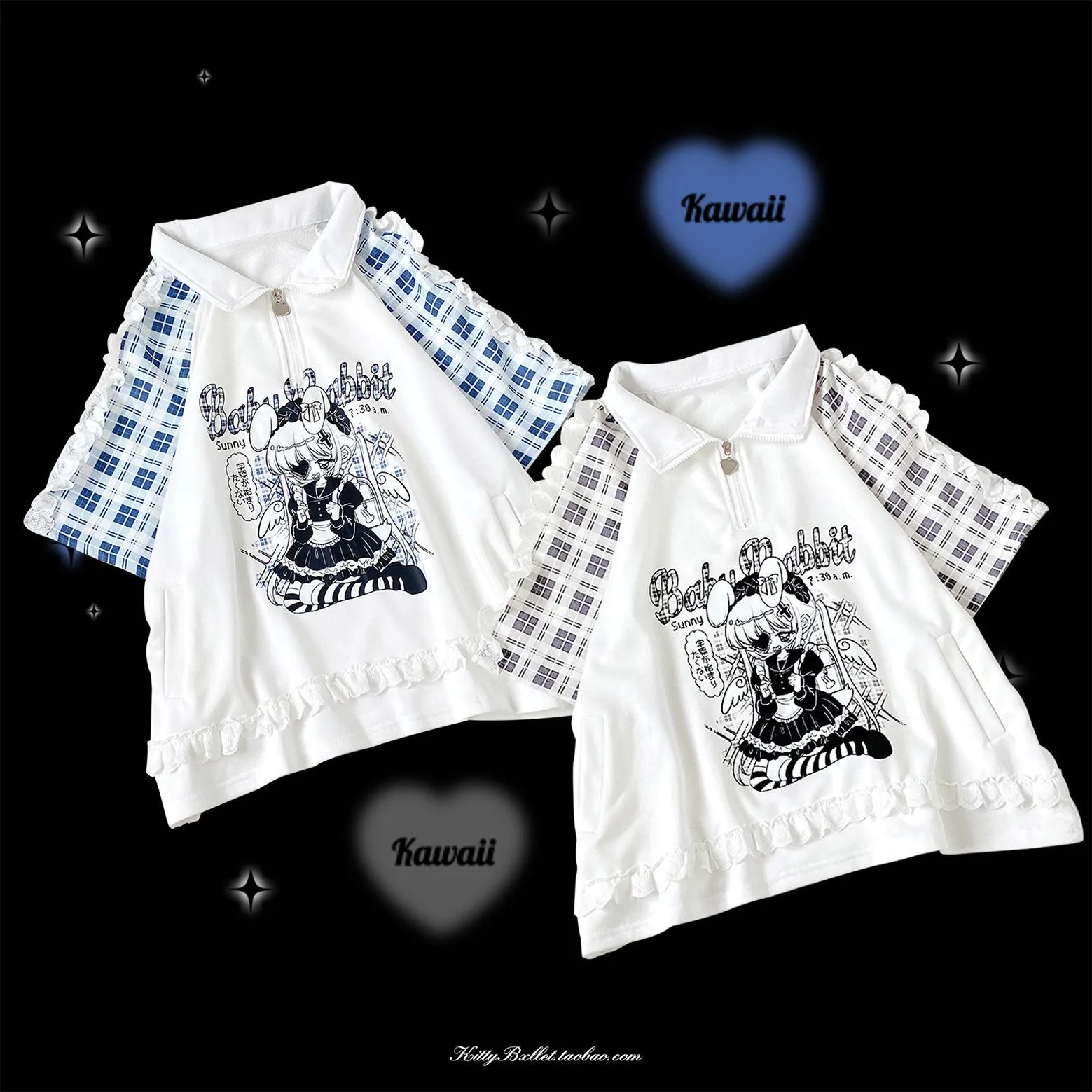 Kawaii Baby Rabbit Anime Print Polo Shirt Plaid Ruffle Sleeve Half Zip Top Summer New Y2k Top Women T Shirt (One Size)
Kawaii Baby Rabbit Anime Print Polo Shirt Plaid Ruffle Sleeve Half Zip Top Summer New Y2k Top Women T Shirt (One Size)