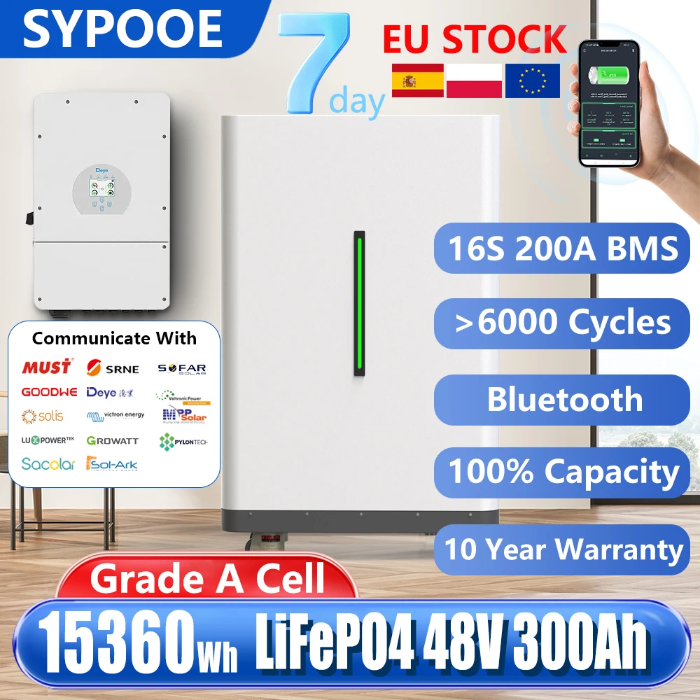 EU LiFePO4 48V 300Ah Battery Pack 200Ah 150Ah 100Ah Portable Wheeled 15Kwh 10Kwh 6000+ Cycle Bluetooth 51.2V Lithium Ion Battery
EU LiFePO4 48V 300Ah Battery Pack 200Ah 150Ah 100Ah Portable Wheeled 15Kwh 10Kwh 6000+ Cycle Bluetooth 51.2V Lithium Ion Battery
