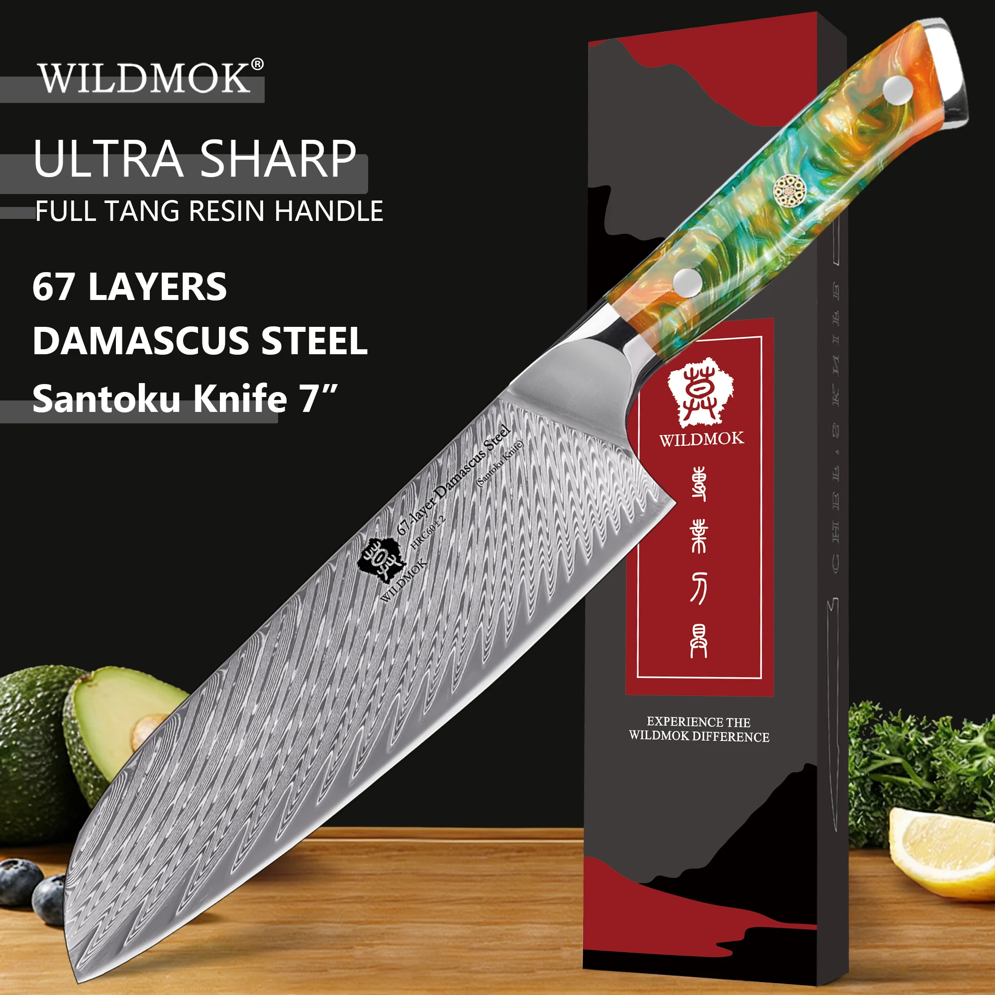 WILDMOK 7" Santoku Knife Japanese Damascus VG10 Steel Ultra Sharp Ergonomic Green Resin Handle Home Kitchen Food Cutting
WILDMOK 7" Santoku Knife Japanese Damascus VG10 Steel Ultra Sharp Ergonomic Green Resin Handle Home Kitchen Food Cutting