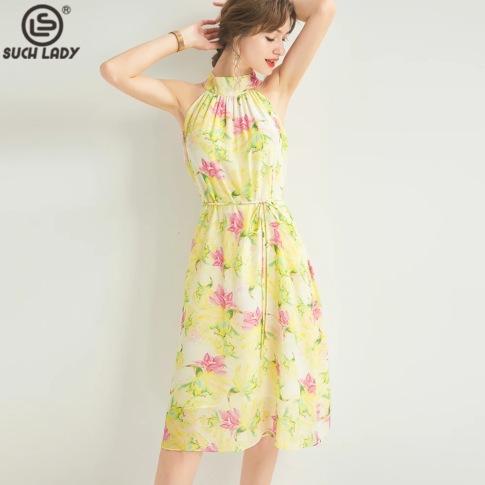 100% Real Silk Women's Dress O Neck Sleeveless Floral Printed Elegant Fashion Summer Vestidos
100% Real Silk Women's Dress O Neck Sleeveless Floral Printed Elegant Fashion Summer Vestidos