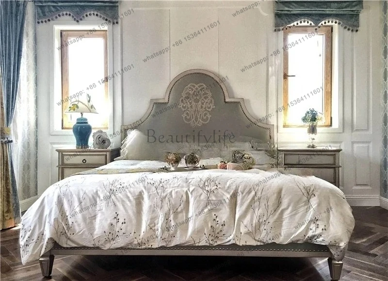 American solid wood double master bedroom light luxury fabric bed luxury European villa European-style
American solid wood double master bedroom light luxury fabric bed luxury European villa European-style