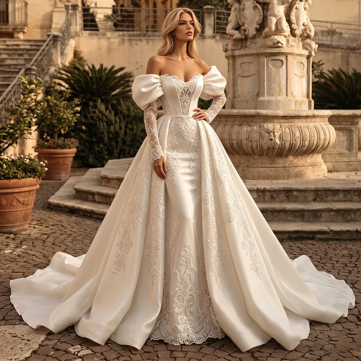 Luxury Satin Lace Appliques Wedding Dress For Women Vestidos Novia Long Sleeve Bridal Party Gown For Bride
Luxury Satin Lace Appliques Wedding Dress For Women Vestidos Novia Long Sleeve Bridal Party Gown For Bride
