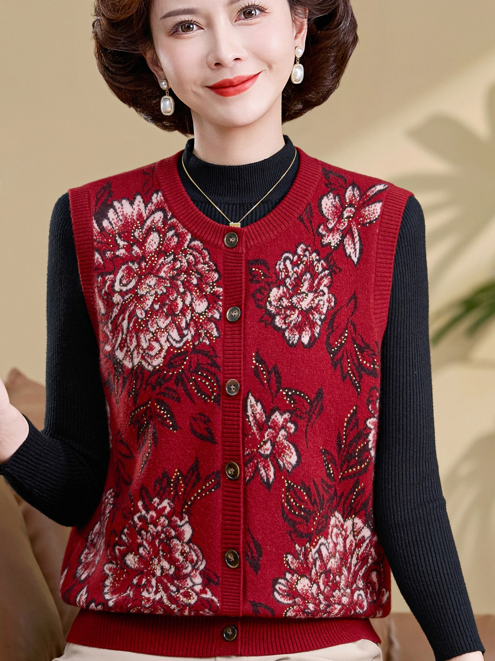 Spring Autumn Women's Full Wool Knitted Cardigan Vest Faionable Mommy Sle Red Floral Embroidery Warm Zipper Closure Top
Spring Autumn Women's Full Wool Knitted Cardigan Vest Faionable Mommy Sle Red Floral Embroidery Warm Zipper Closure Top