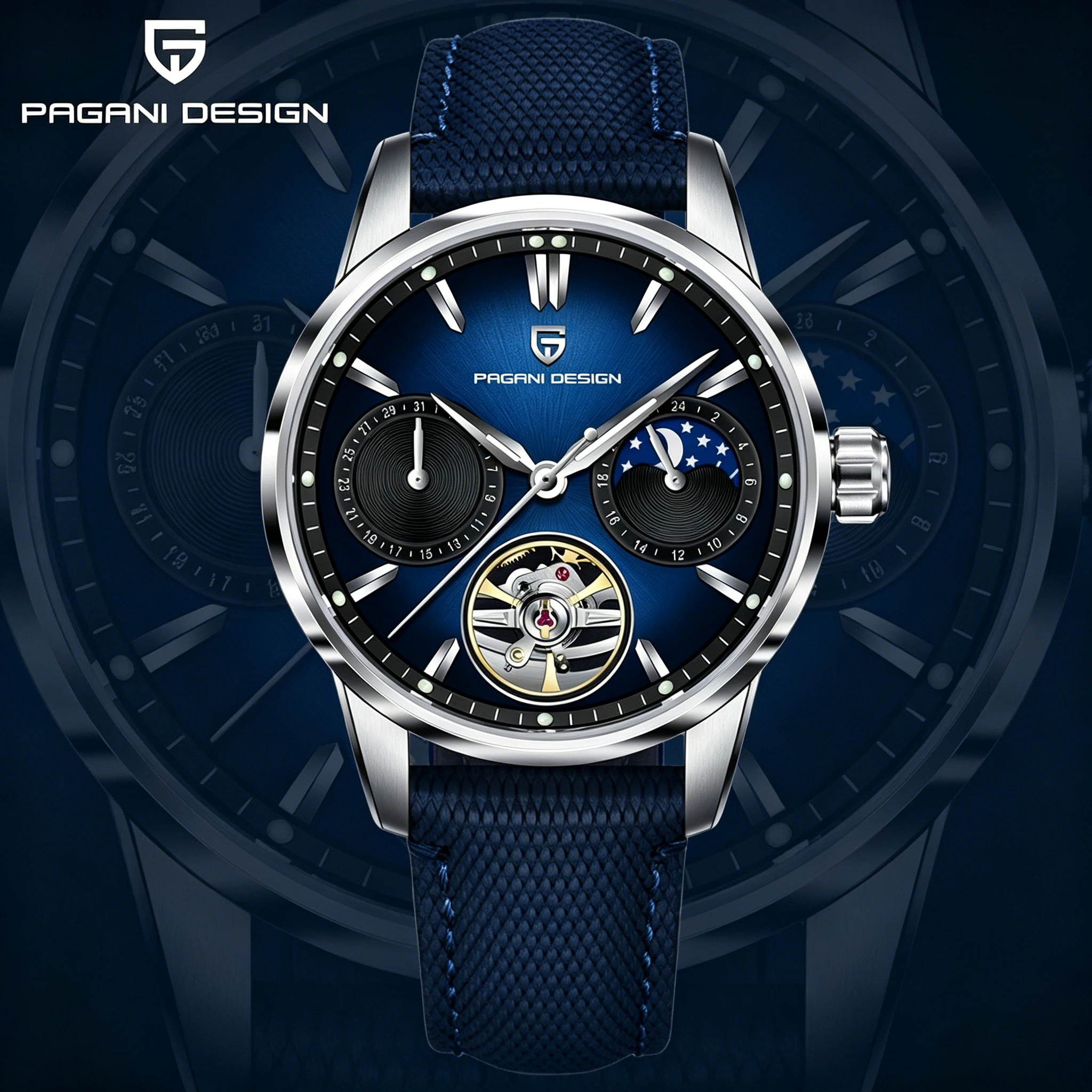 PAGANI DESIGN Newest 41MM Luxury Men's Mechanical Watch Sapphire Glass Leather Waterproof Pilot Tourbillon Moon Reroj Hombre
PAGANI DESIGN Newest 41MM Luxury Men's Mechanical Watch Sapphire Glass Leather Waterproof Pilot Tourbillon Moon Reroj Hombre