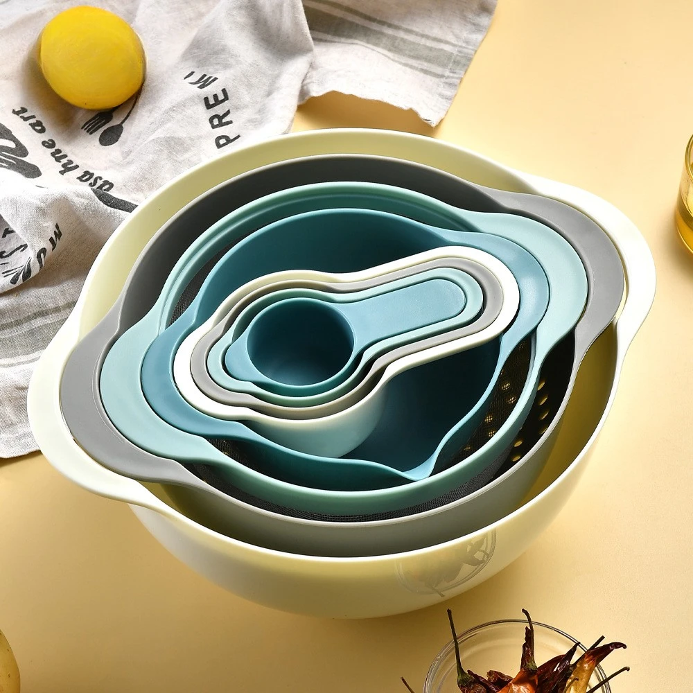 Multicolor Bowl Set 8pcs Measuring Cup Spoon Plate Flour Sifter Washing Vegetable Basin Baking Tools Draining Basket Home Use
Multicolor Bowl Set 8pcs Measuring Cup Spoon Plate Flour Sifter Washing Vegetable Basin Baking Tools Draining Basket Home Use