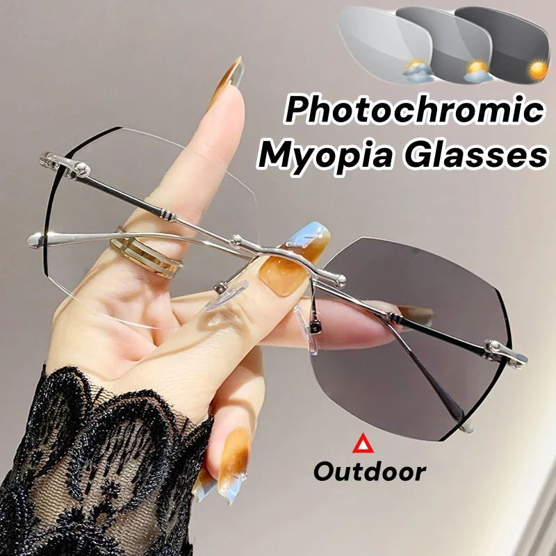 New Trendy Frameless Color Change Myopia Glasses Women Fashion Glasses Men Blue Light Blocking Eye Protection with Diopter 
New Trendy Frameless Color Change Myopia Glasses Women Fashion Glasses Men Blue Light Blocking Eye Protection with Diopter