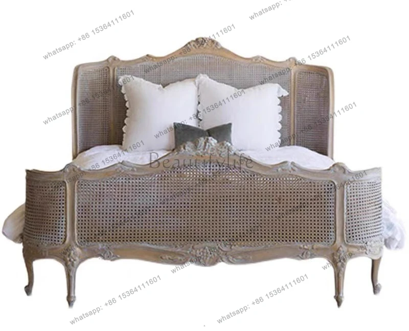 American country solid wood rattan 1.8M large bed vintage rattan bed old carving
American country solid wood rattan 1.8M large bed vintage rattan bed old carving