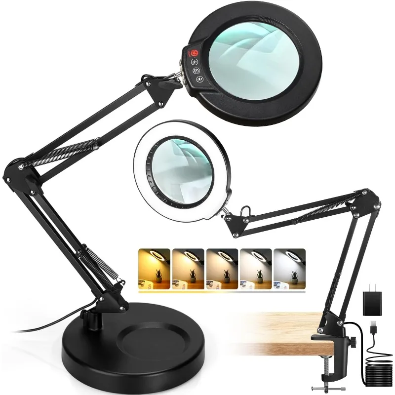 10X Magnifying Glass with Light and Stand, 2-in-1 Desk Lamp & Clamp Light, Seylae 5 Color Modes, Brightness Stepless Dimmable LE
10X Magnifying Glass with Light and Stand, 2-in-1 Desk Lamp & Clamp Light, Seylae 5 Color Modes, Brightness Stepless Dimmable LE