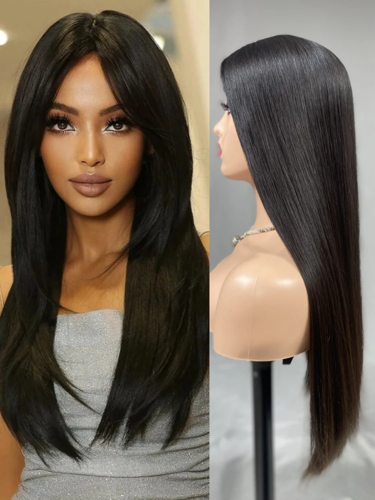 trendy women's wigs natural hair straight style natural black color silk top cap invisible hairline full hair ends jewish wigs 
trendy women's wigs natural hair straight style natural black color silk top cap invisible hairline full hair ends jewish wigs
