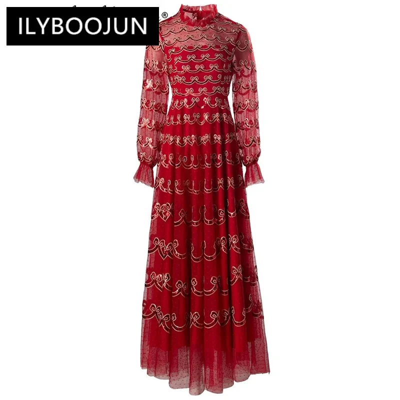 2024 Luxury Brand High Quality Autumn Mesh Long Dress Women's O-neck Lantern Sleeve Sequins Embroidery Vintage Dresses
2024 Luxury Brand High Quality Autumn Mesh Long Dress Women's O-neck Lantern Sleeve Sequins Embroidery Vintage Dresses