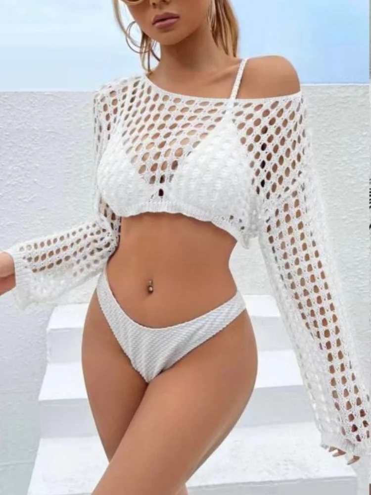 Sexy Women's Short Top Beach Bikini Hollowed-Out Cloak Swimsuit Long Sleeves Backless Beach Mesh Beachwear Coat Cover Up
Sexy Women's Short Top Beach Bikini Hollowed-Out Cloak Swimsuit Long Sleeves Backless Beach Mesh Beachwear Coat Cover Up