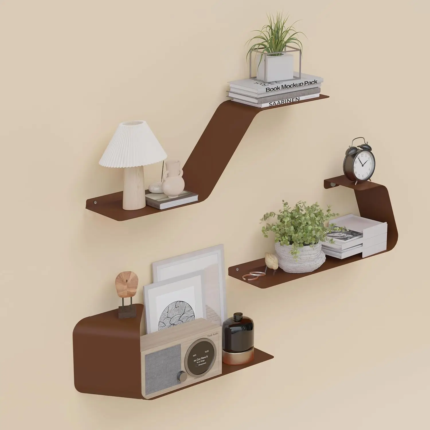 Floating Wall Shelves Set of 3, Metal Mounted Shelf for Storage & Display in Bathroom, Bedroom, Kitchen, Living Room, Brown
Floating Wall Shelves Set of 3, Metal Mounted Shelf for Storage & Display in Bathroom, Bedroom, Kitchen, Living Room, Brown