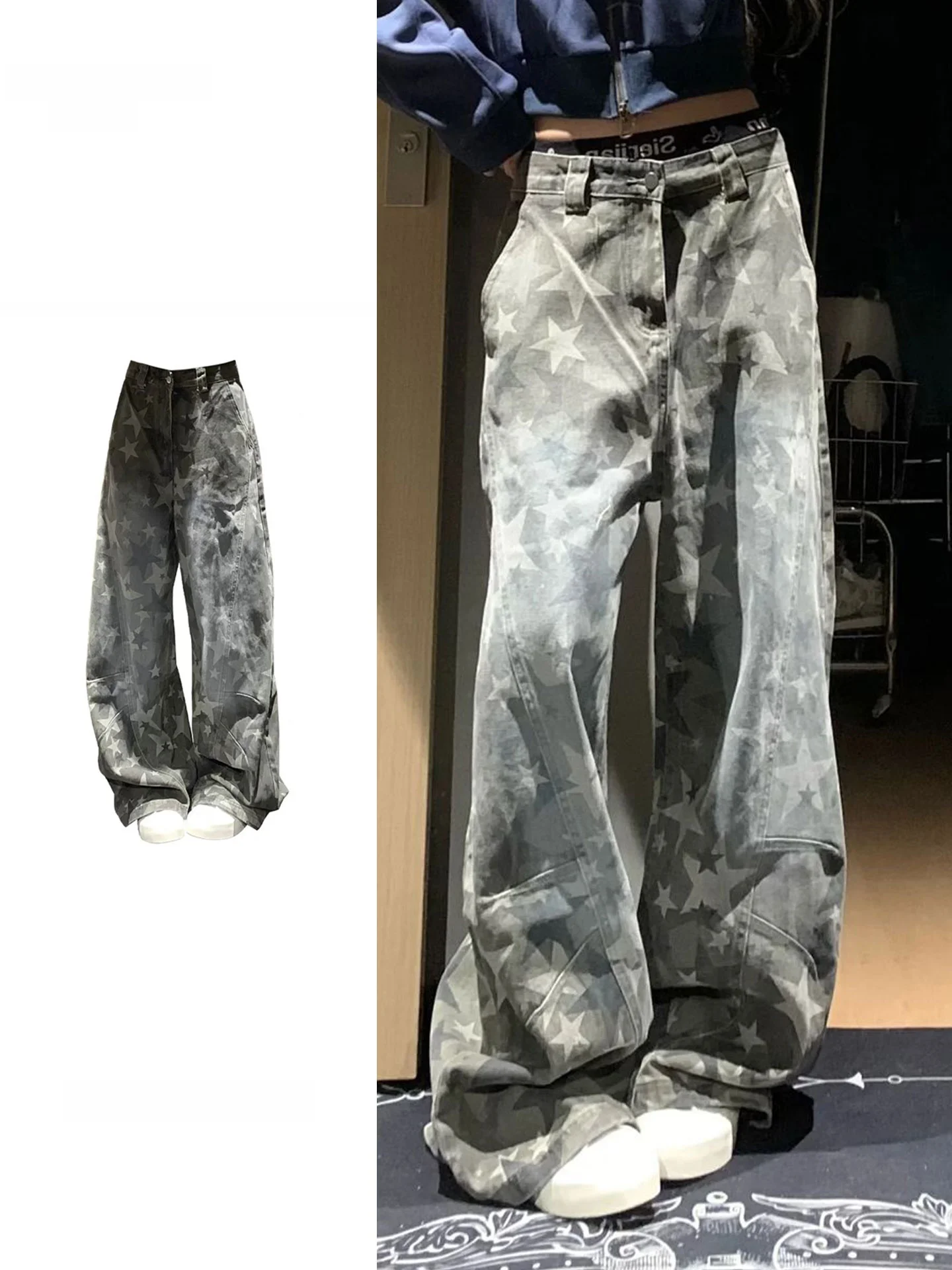 Retro Star Print Distressed Wide Leg Denim Jeans Women's Autumn Design Sense Washed Loose Knife Pants Casual Style
Retro Star Print Distressed Wide Leg Denim Jeans Women's Autumn Design Sense Washed Loose Knife Pants Casual Style