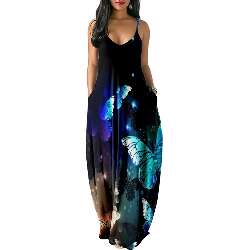 2022 Butterfly Print Women Casual Short Sleeve Camisole Dress Loose Long Double Pocket Beach Resort Dress Woman Dress
2022 Butterfly Print Women Casual Short Sleeve Camisole Dress Loose Long Double Pocket Beach Resort Dress Woman Dress