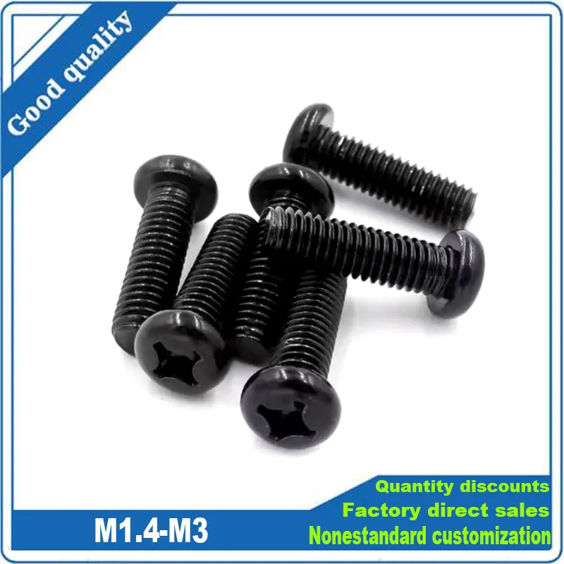 50pcs Black 304 Stainless Steel Cross Rcessed Micro Pan Round Head Screw M1.4 M1.6 M2 M2.5 M3 Small Machine Philips Bolts GB818
50pcs Black 304 Stainless Steel Cross Rcessed Micro Pan Round Head Screw M1.4 M1.6 M2 M2.5 M3 Small Machine Philips Bolts GB818