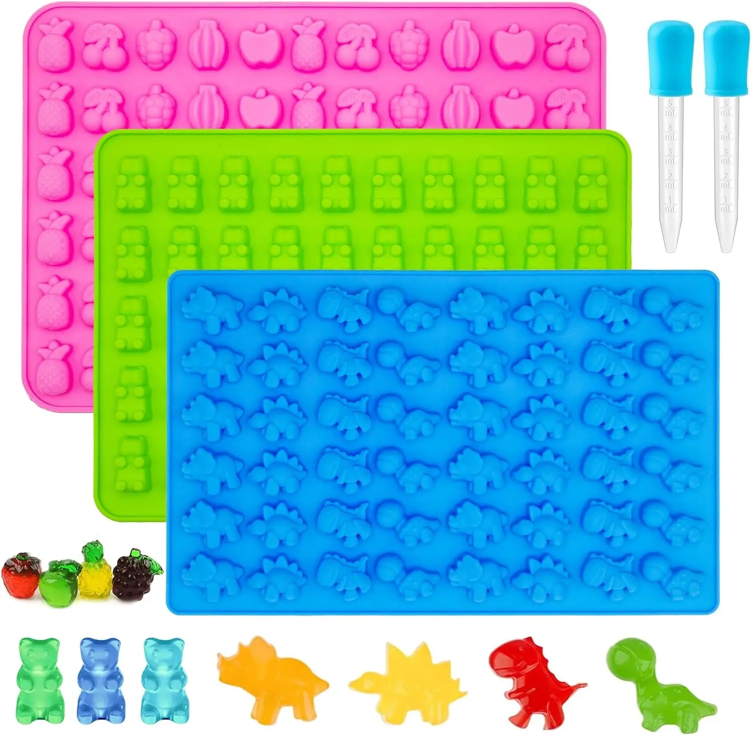 Silicone Mini Gummy Bear Dinosaur Fruit Molds with Droppers, Non-Stick BPA-Free for Candy Baking
Silicone Mini Gummy Bear Dinosaur Fruit Molds with Droppers, Non-Stick BPA-Free for Candy Baking