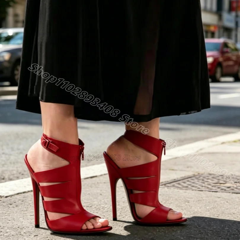 Red Hollow Zip Open Toe Sandals Matte Leather High Heels 16CM British Style New Fashion Dress Party Sandals Zapatos Para Mujere
Red Hollow Zip Open Toe Sandals Matte Leather High Heels 16CM British Style New Fashion Dress Party Sandals Zapatos Para Mujere